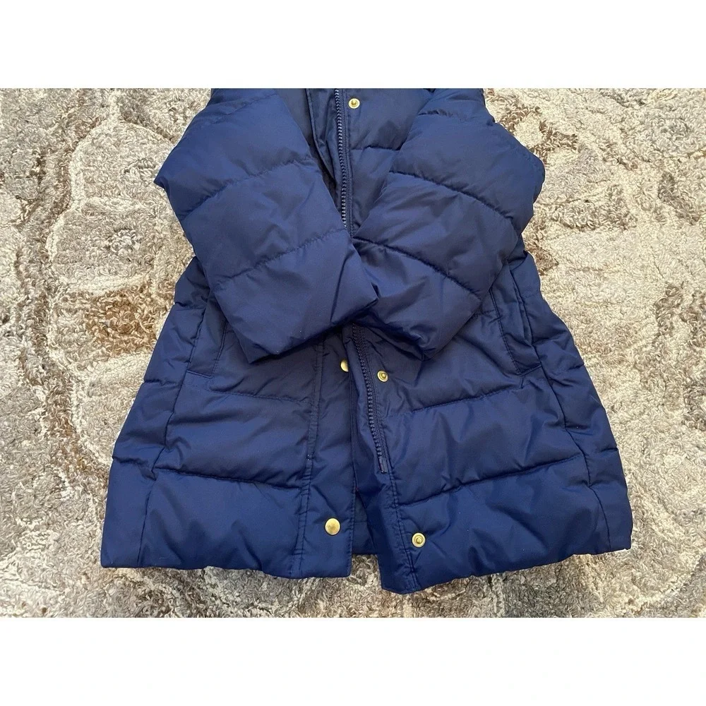 J Crew Crewcuts Coat Girls 3T Navy Blue Fleece Puffer Long Jacket Hooded Parka